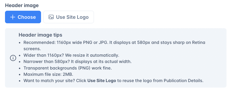 Header Image In Email Design Settings