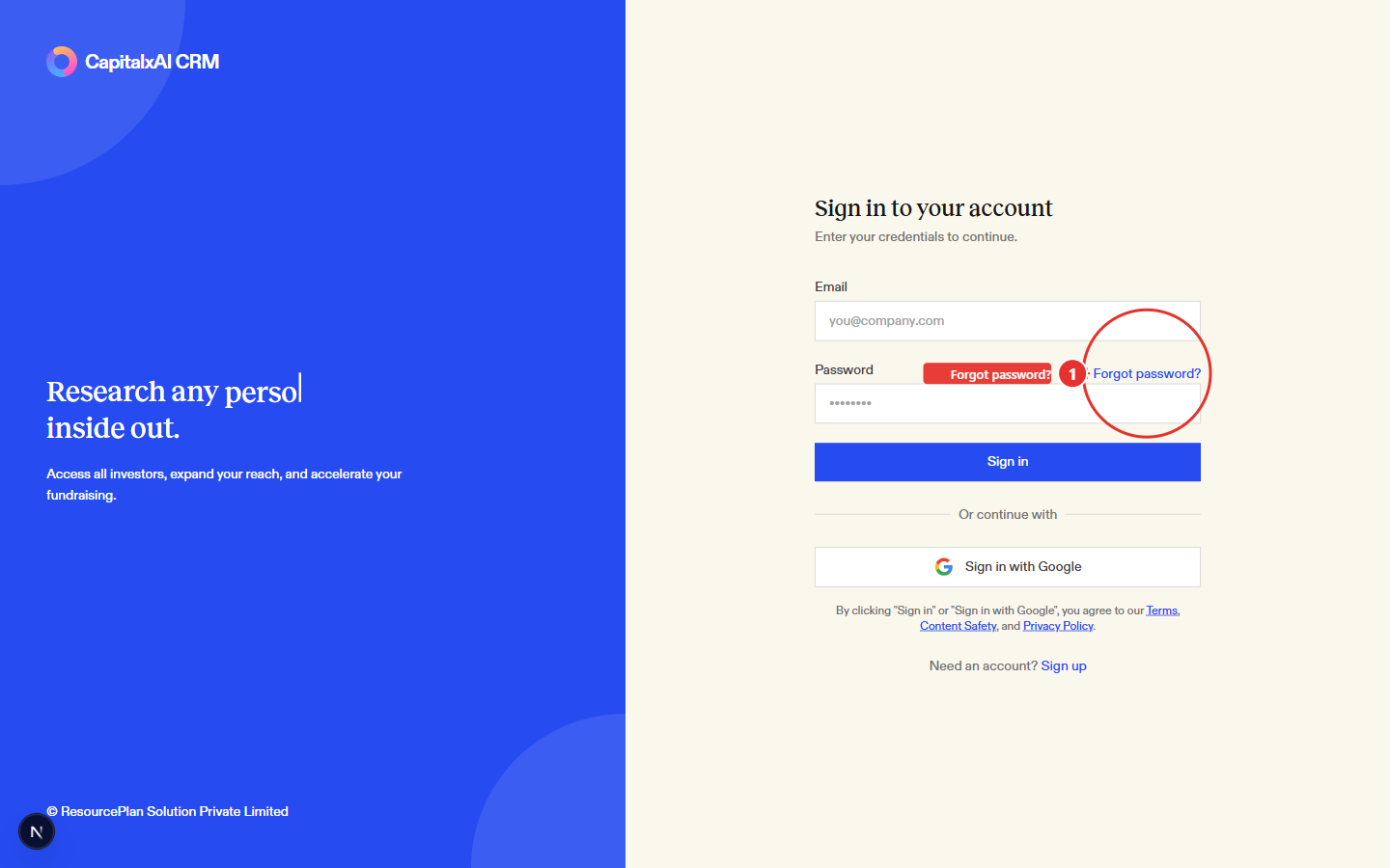 Sign-in page with the Forgot password link highlighted