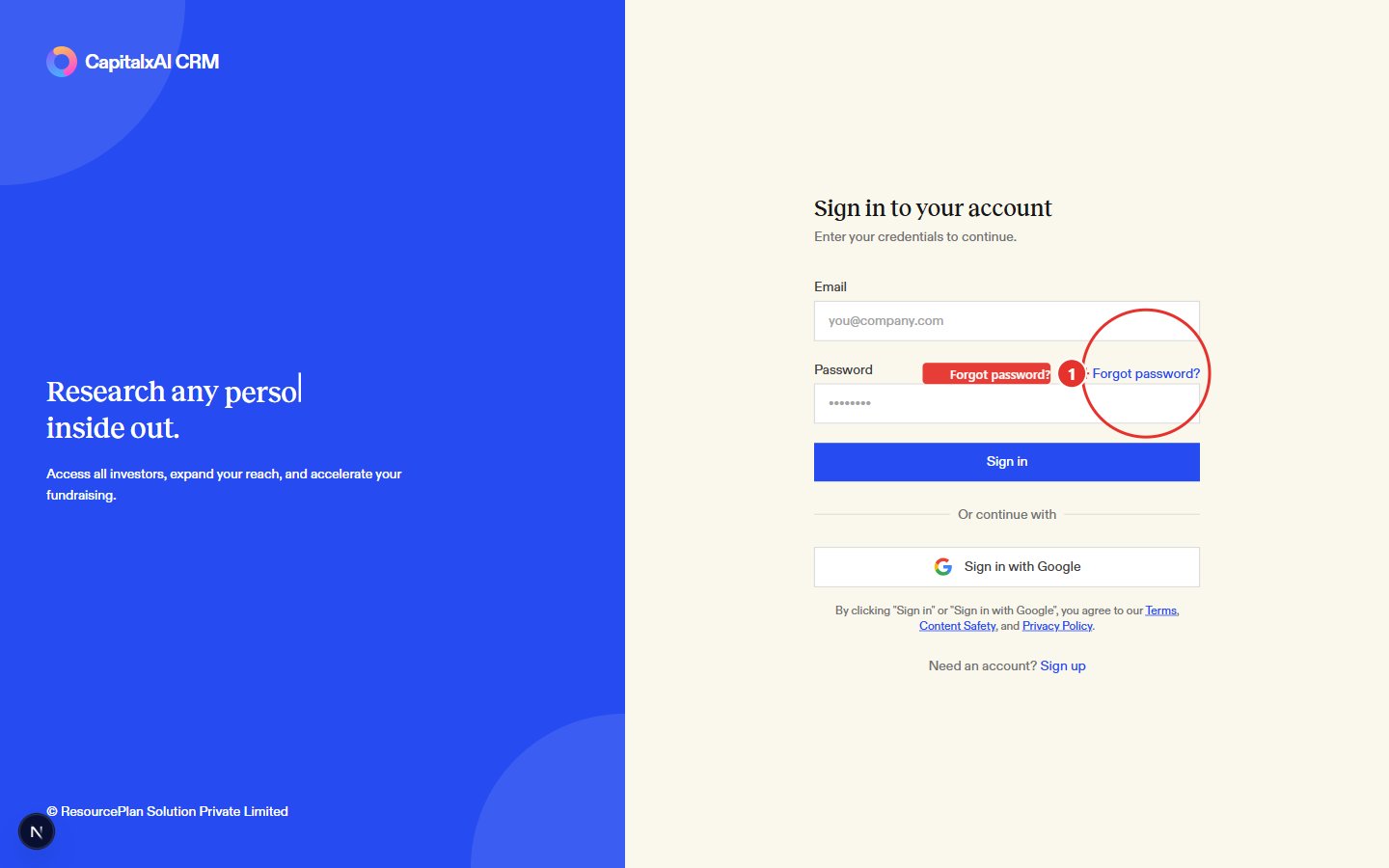 Sign-in page with the Forgot password link highlighted