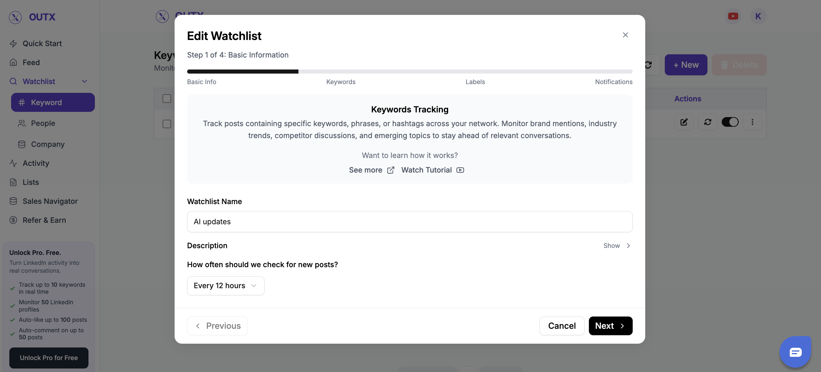 Add a clear name and short description so the watchlist is easy to understand.