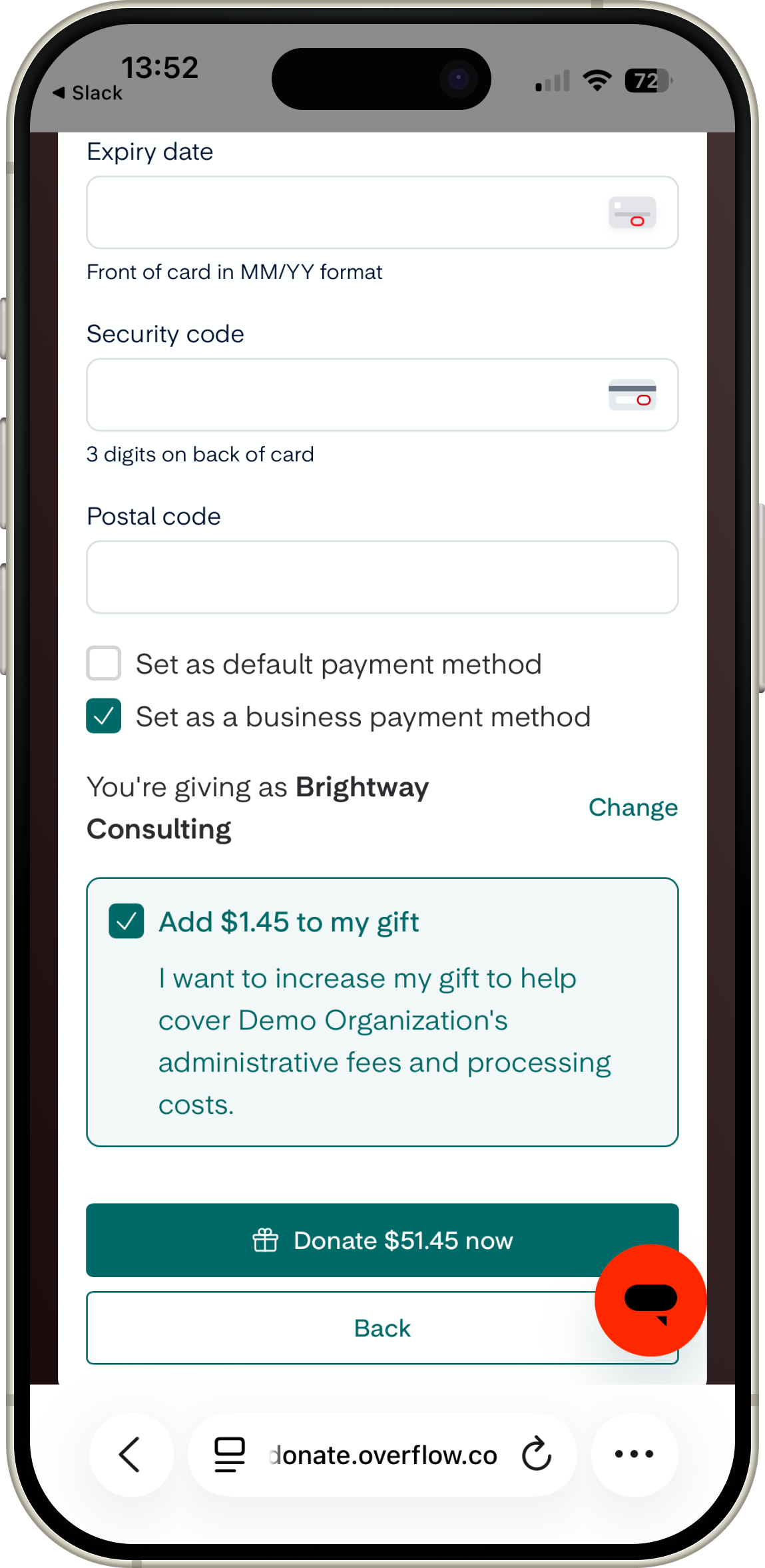 Mark a gift as business during giving