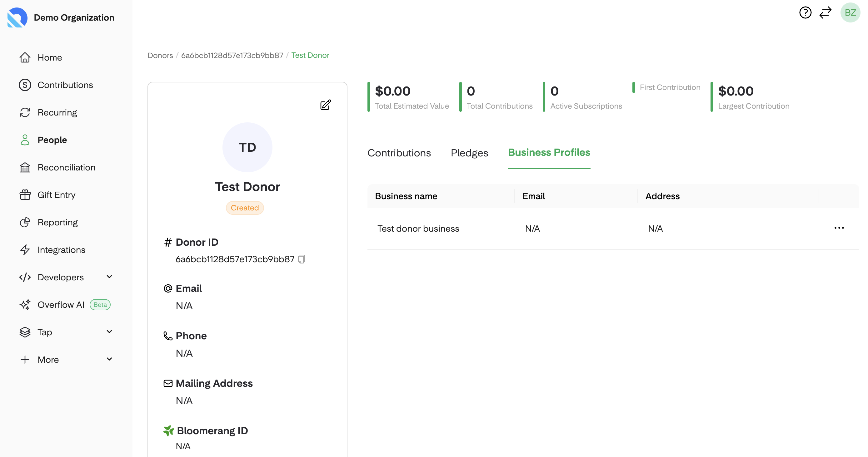 Business gifts in the dashboard
