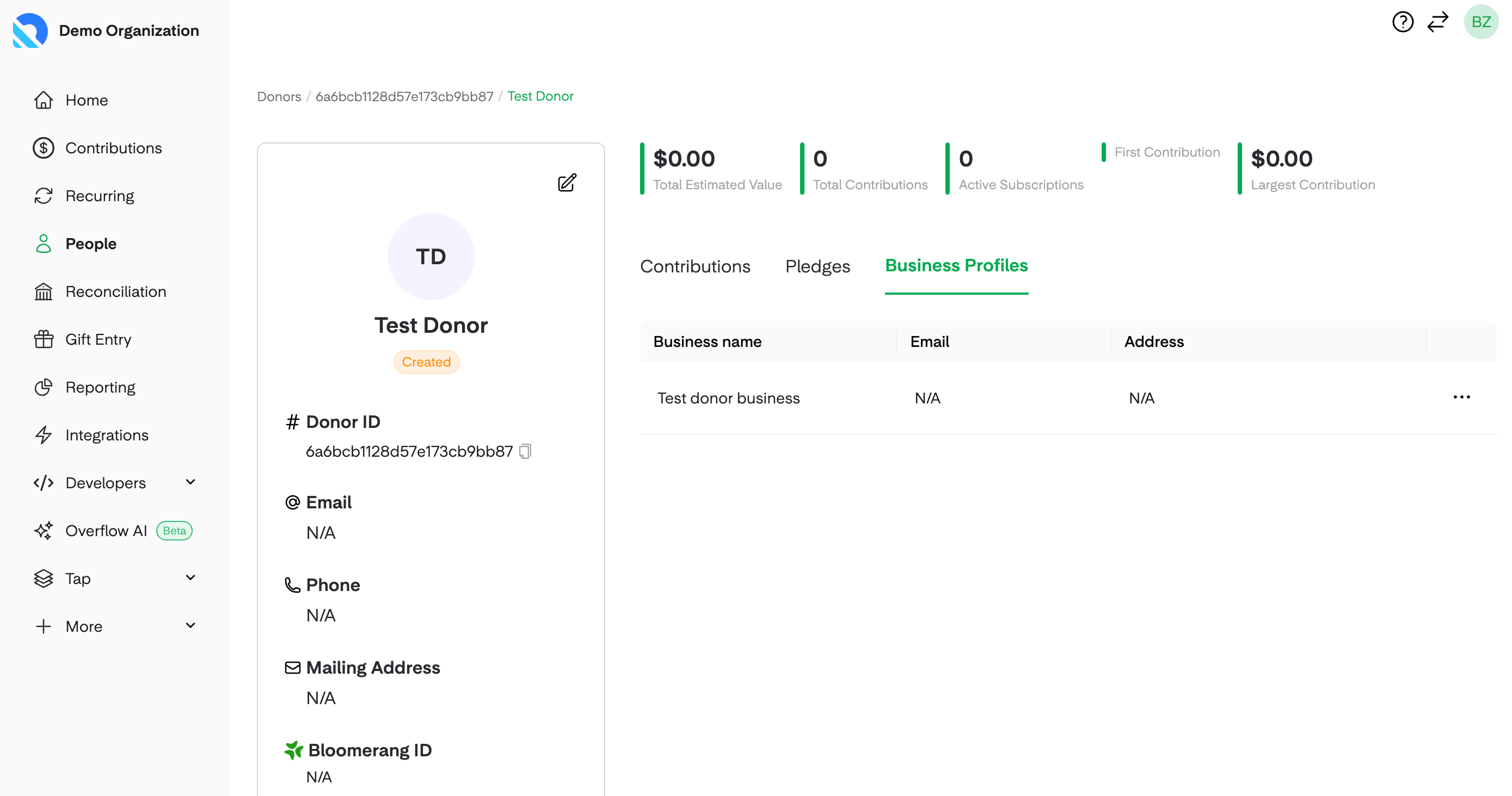 Business gifts in the dashboard