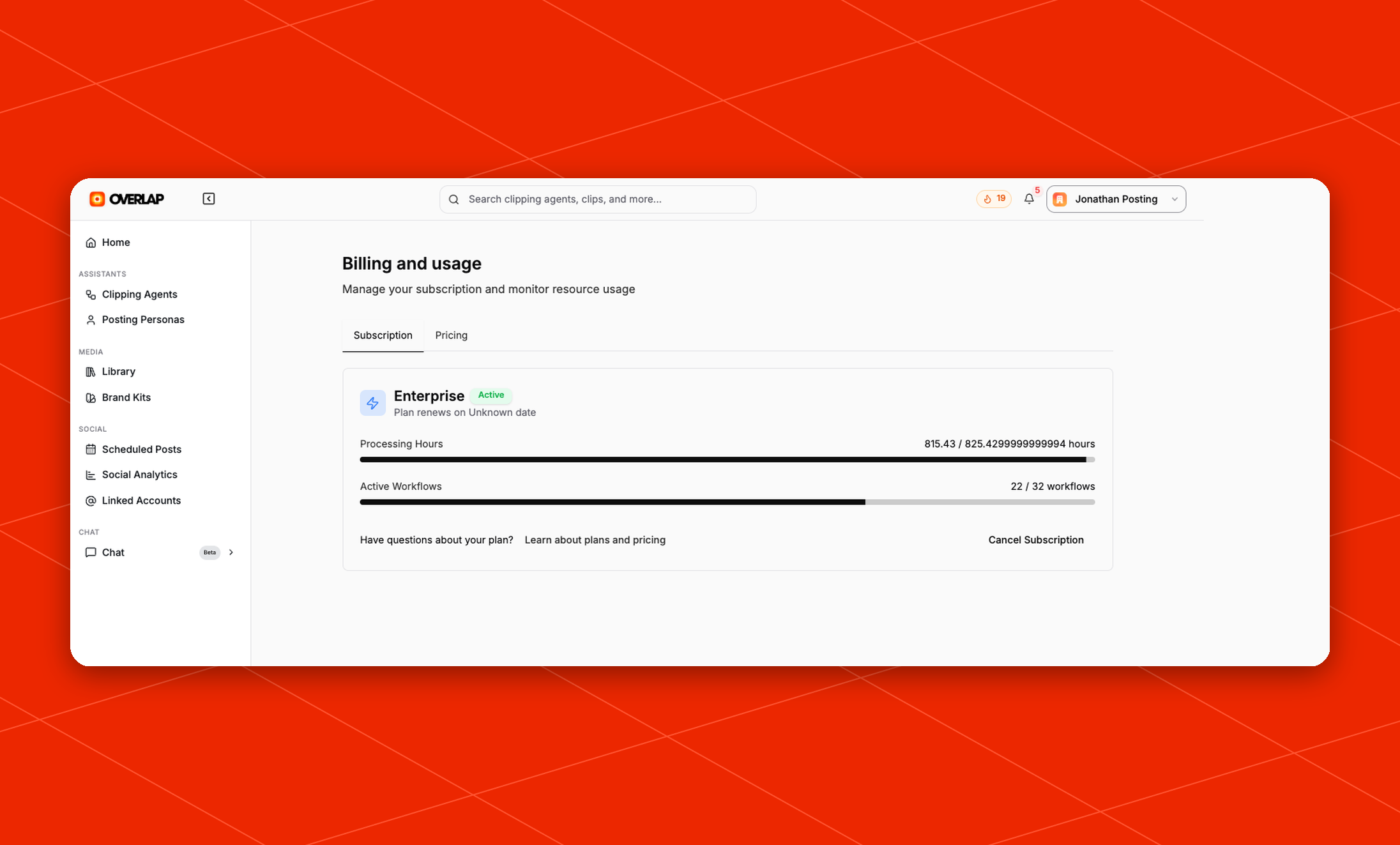 Billing and Usage - Overlap Docs