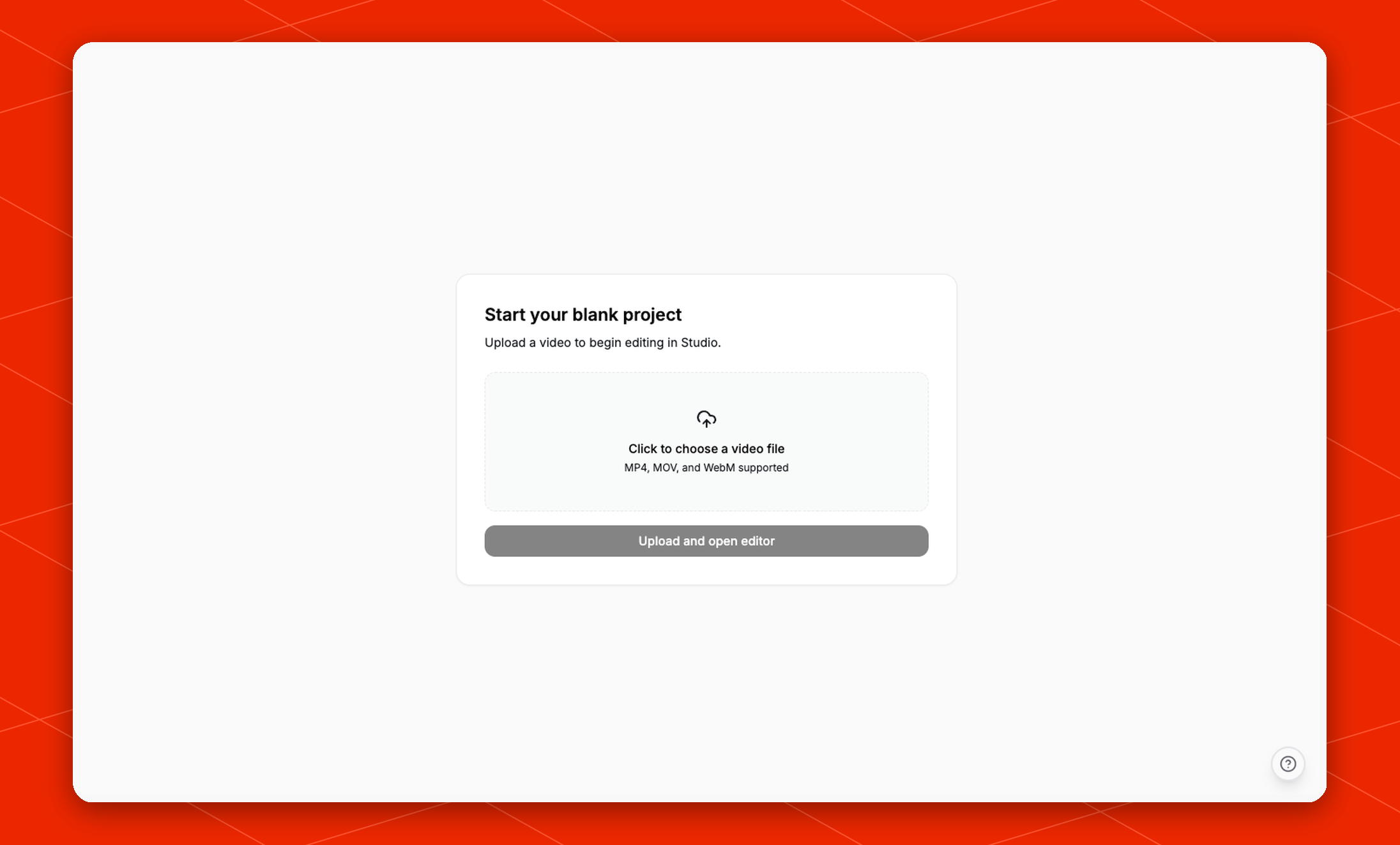 Blank project upload screen