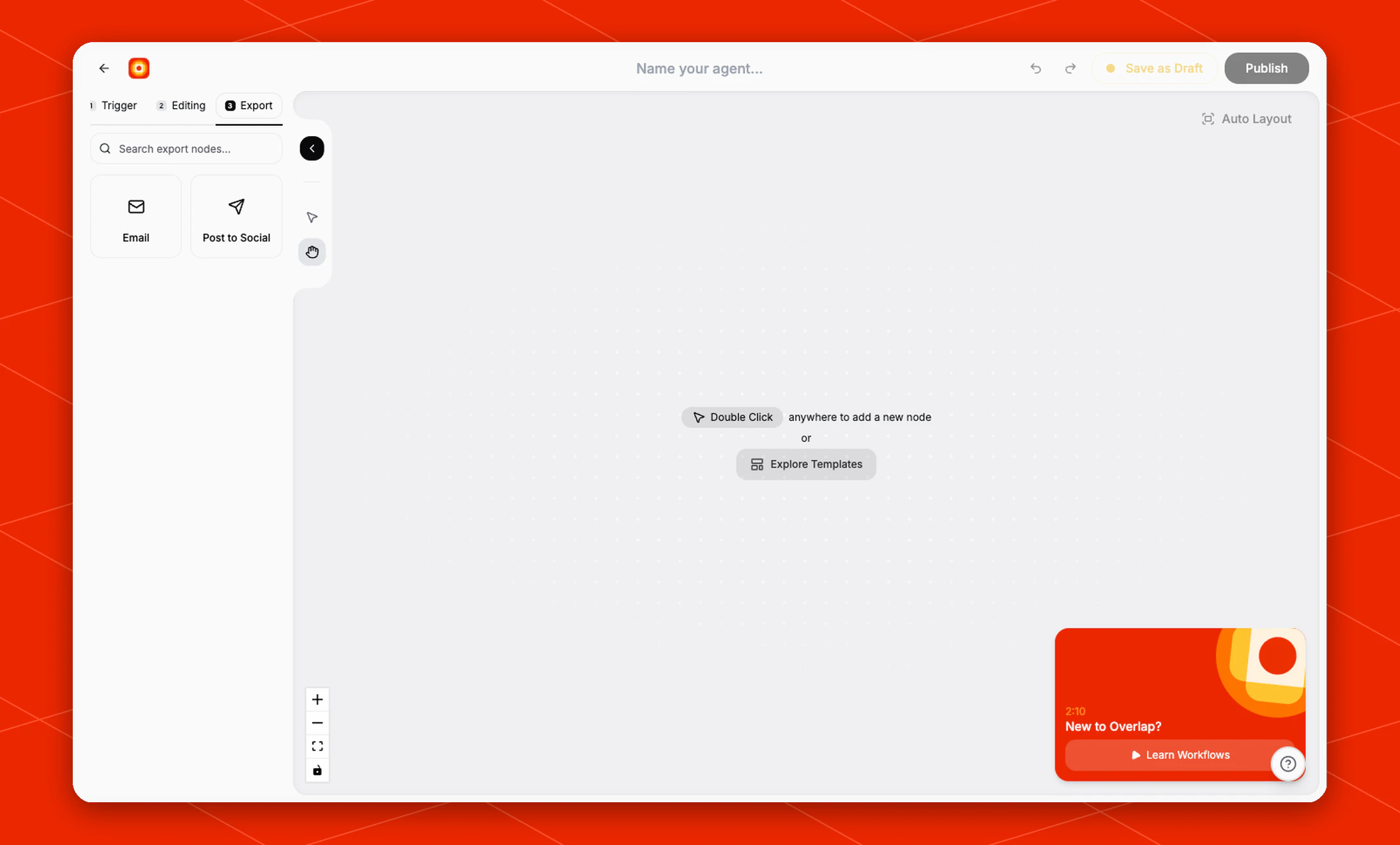Export nodes in the workflow builder