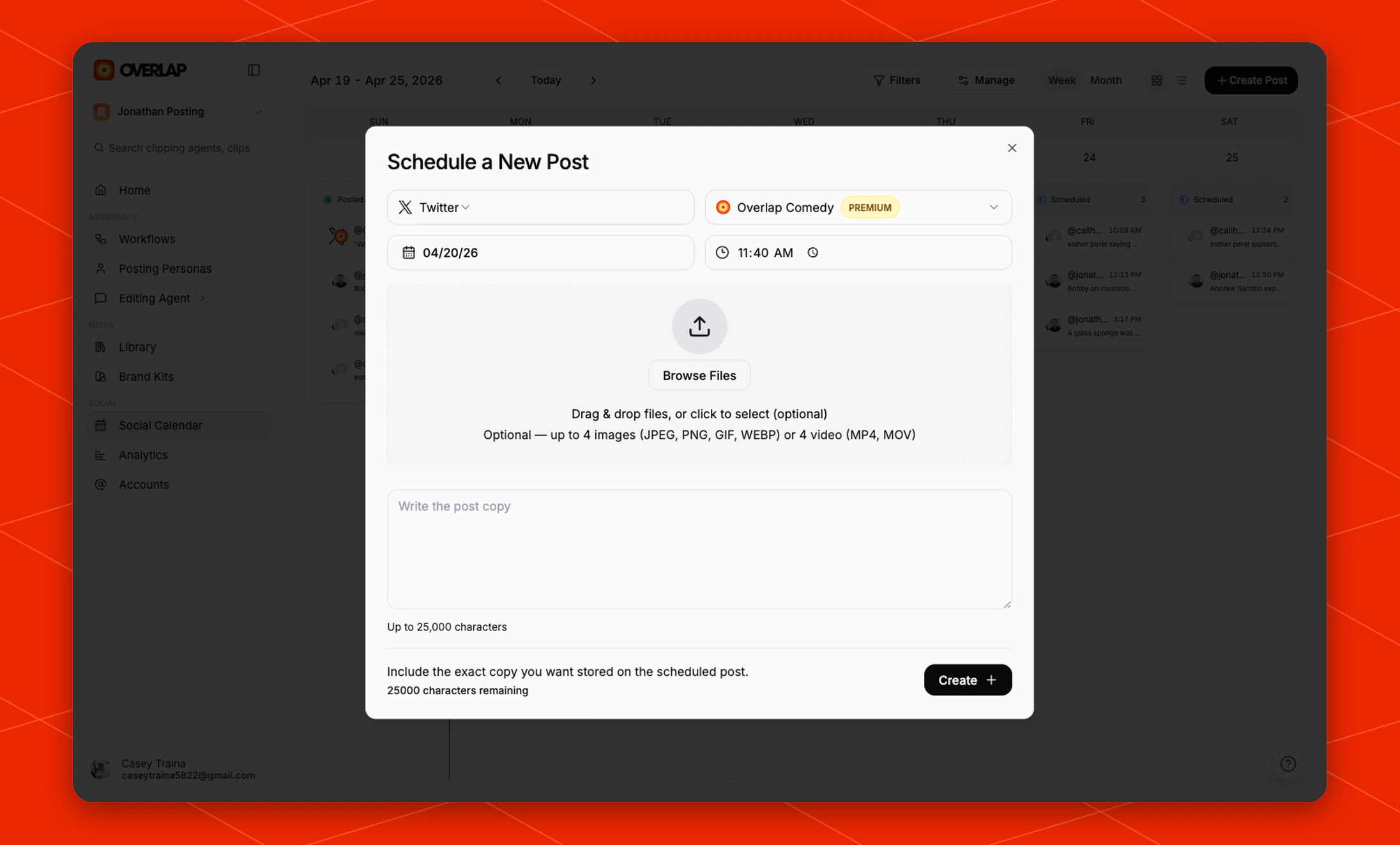 Social Calendar create post modal