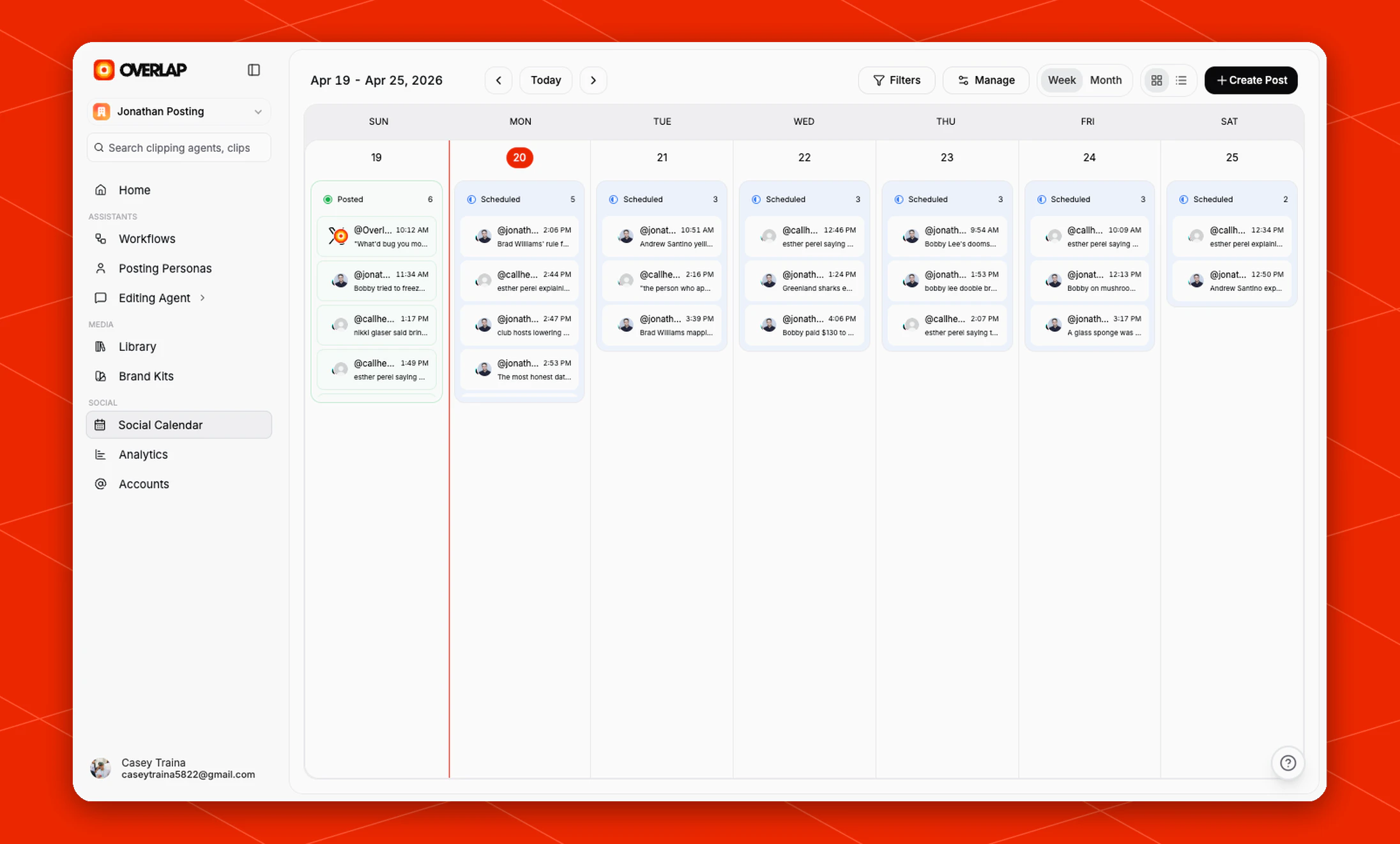 Social Calendar week view