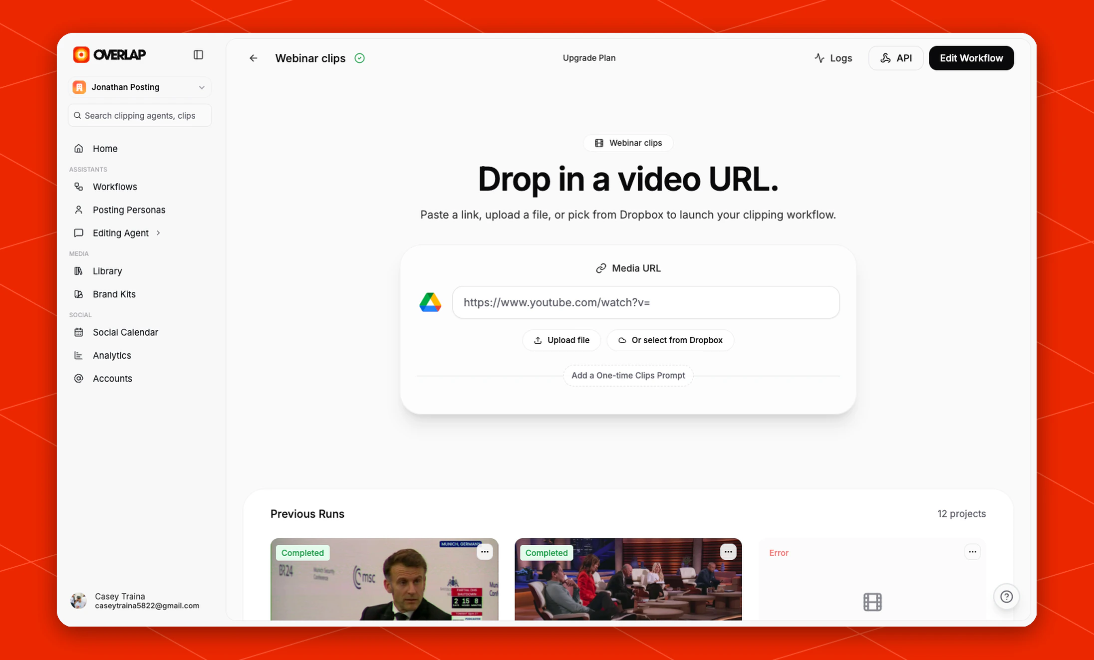 Workflow trigger page with upload and URL options