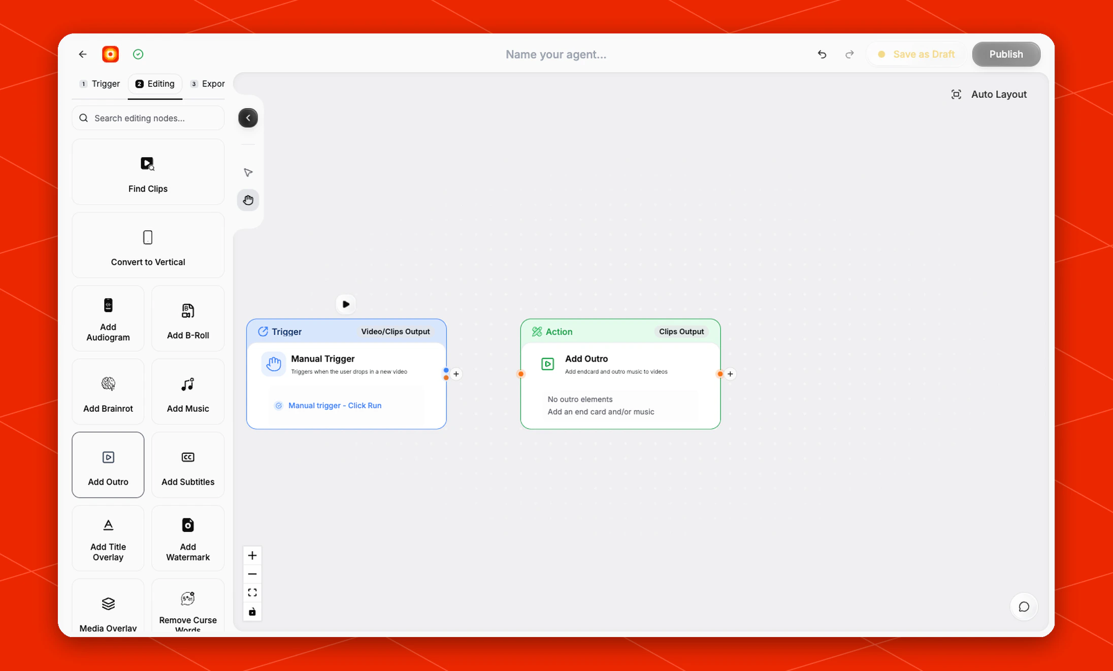 Add Outro node selected in the workflow builder