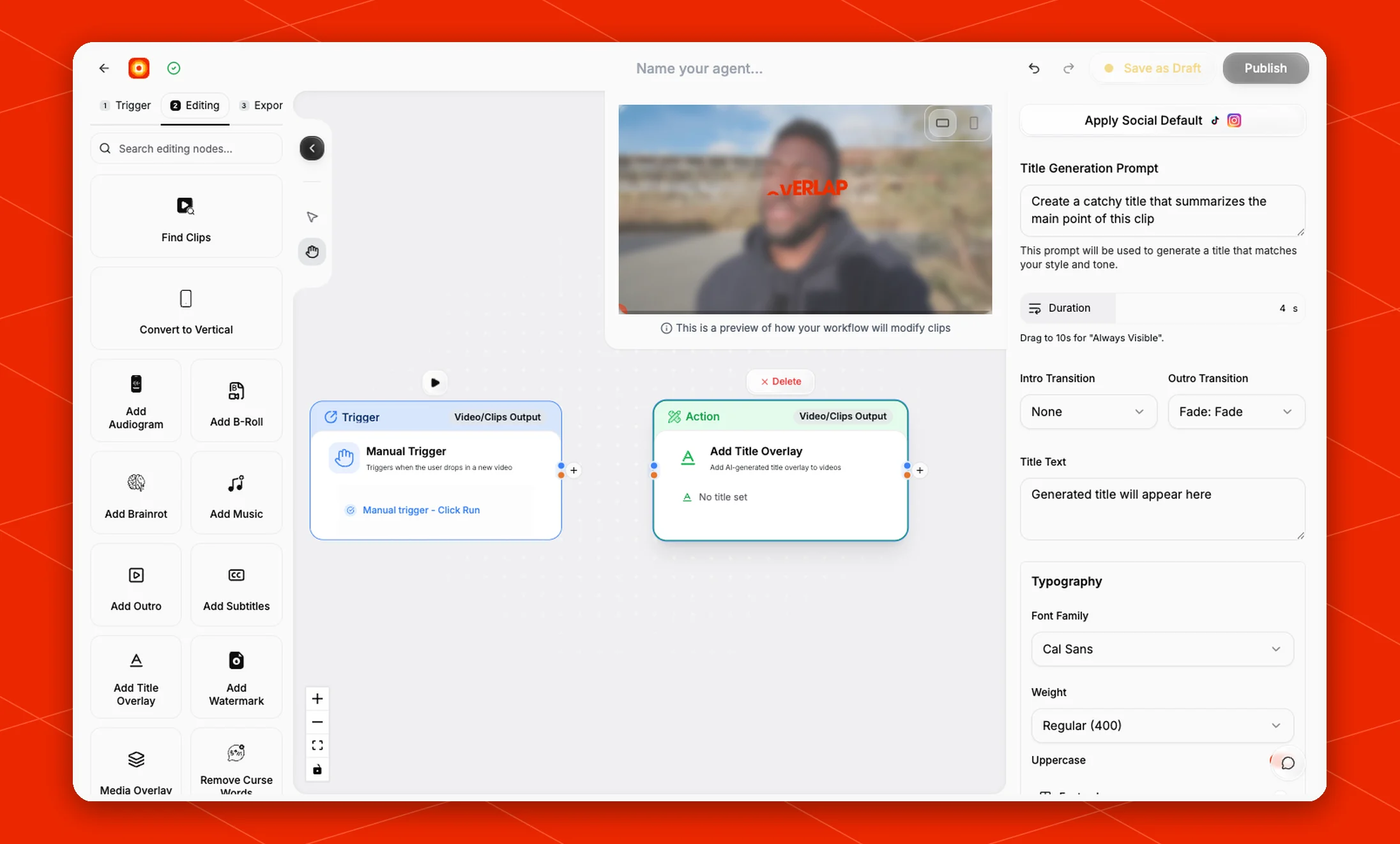 Add Title Overlay node settings panel