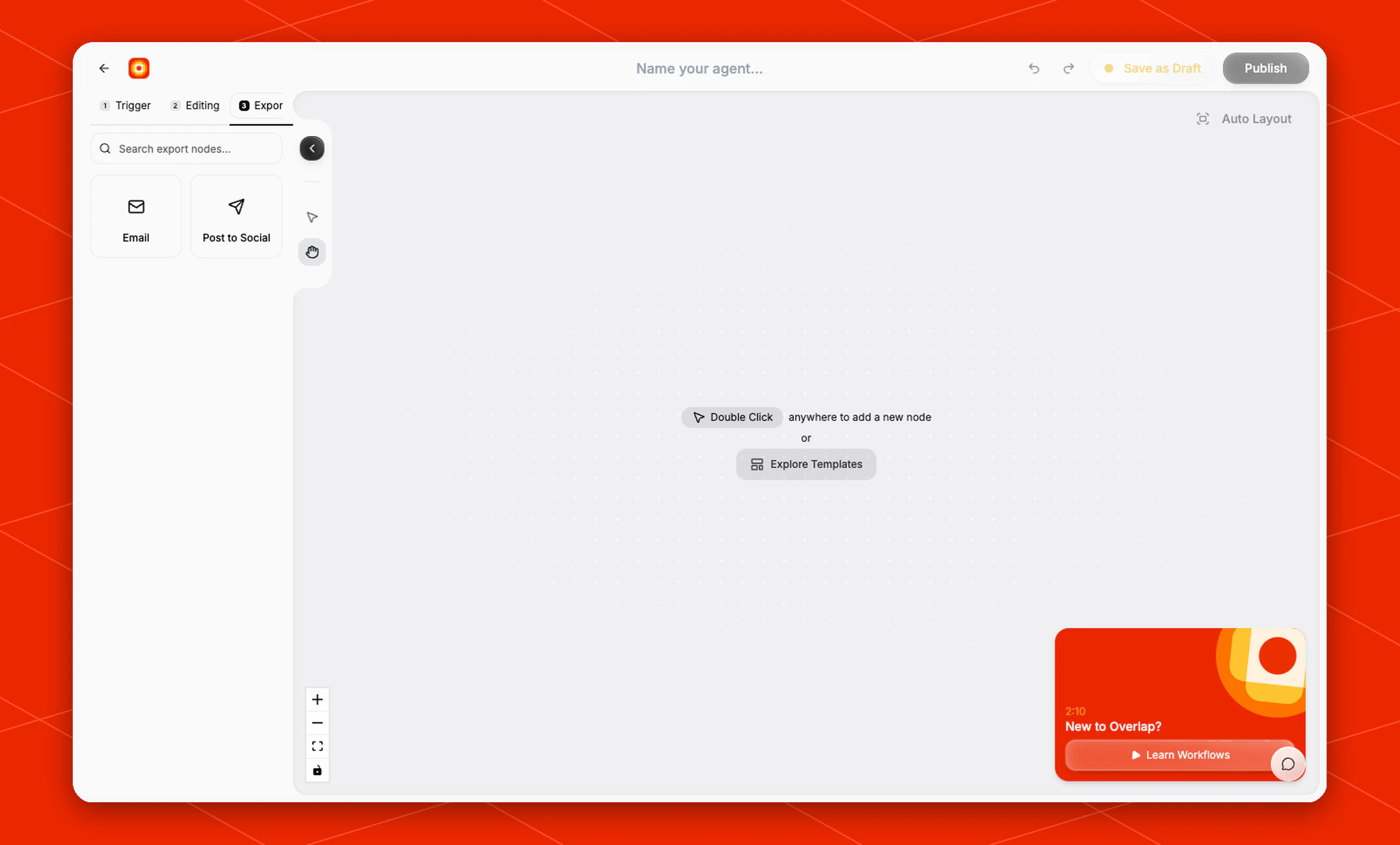 Email export node in the workflow builder