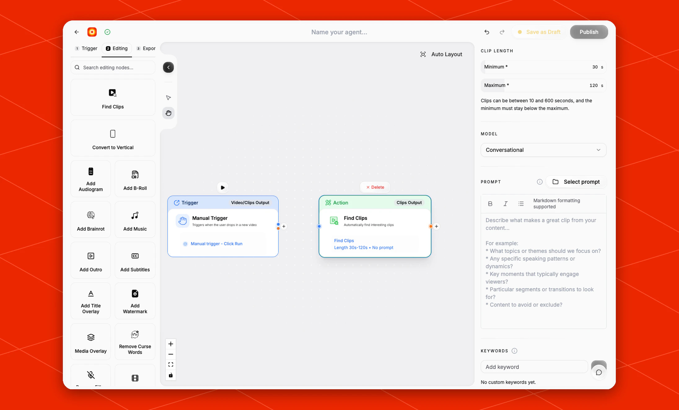 Find Clips node settings panel