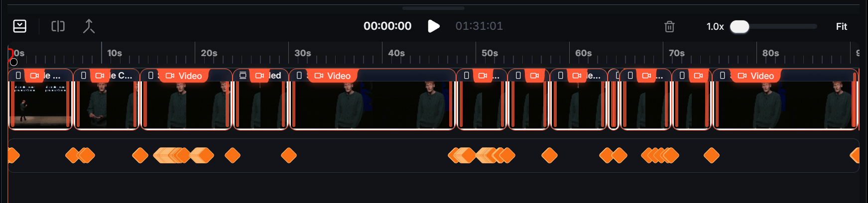 Reframe timeline with scene tiles on top and keyframe diamonds below
