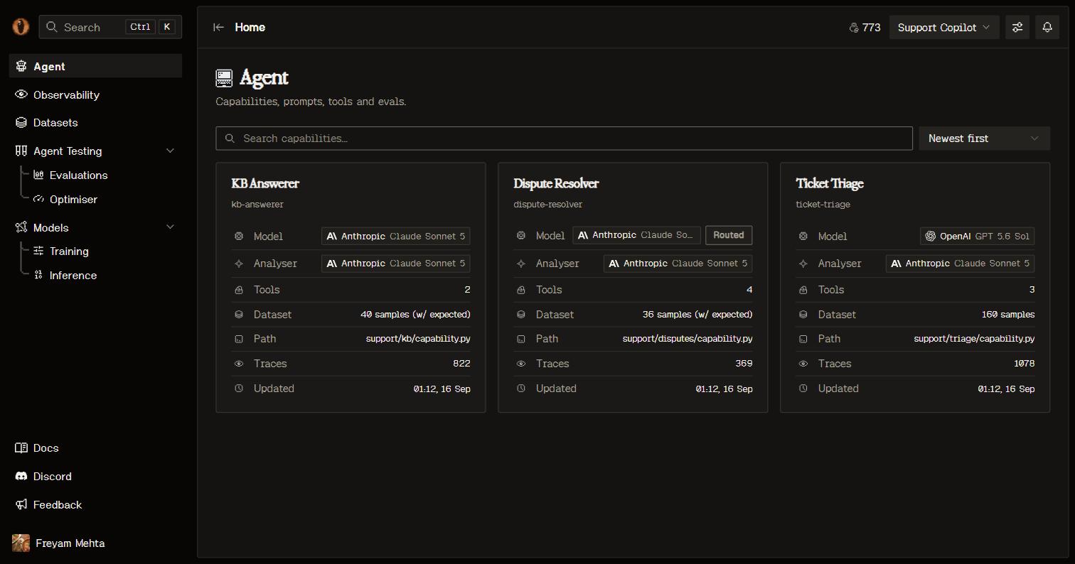 Agent page with the capability grid