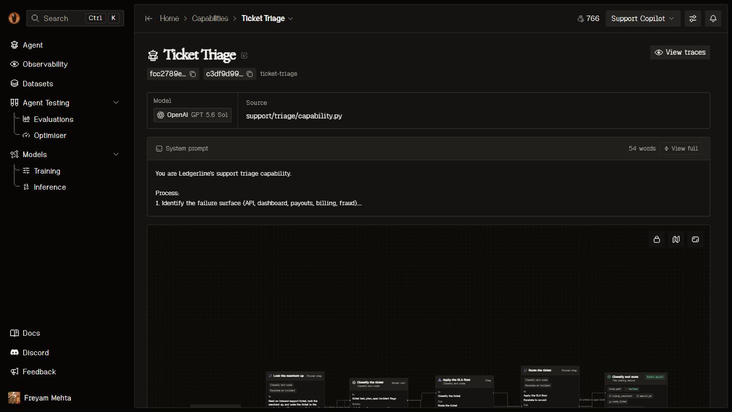 Capability page with facts bar, prompt card and trajectory map
