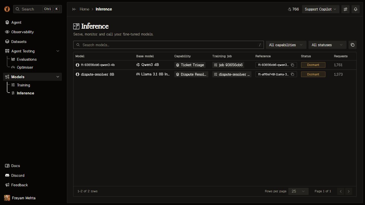 Inference page with deployed models table