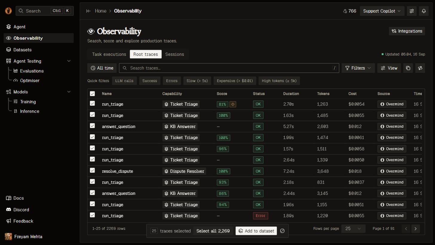Trace selection bar with Add to dataset action