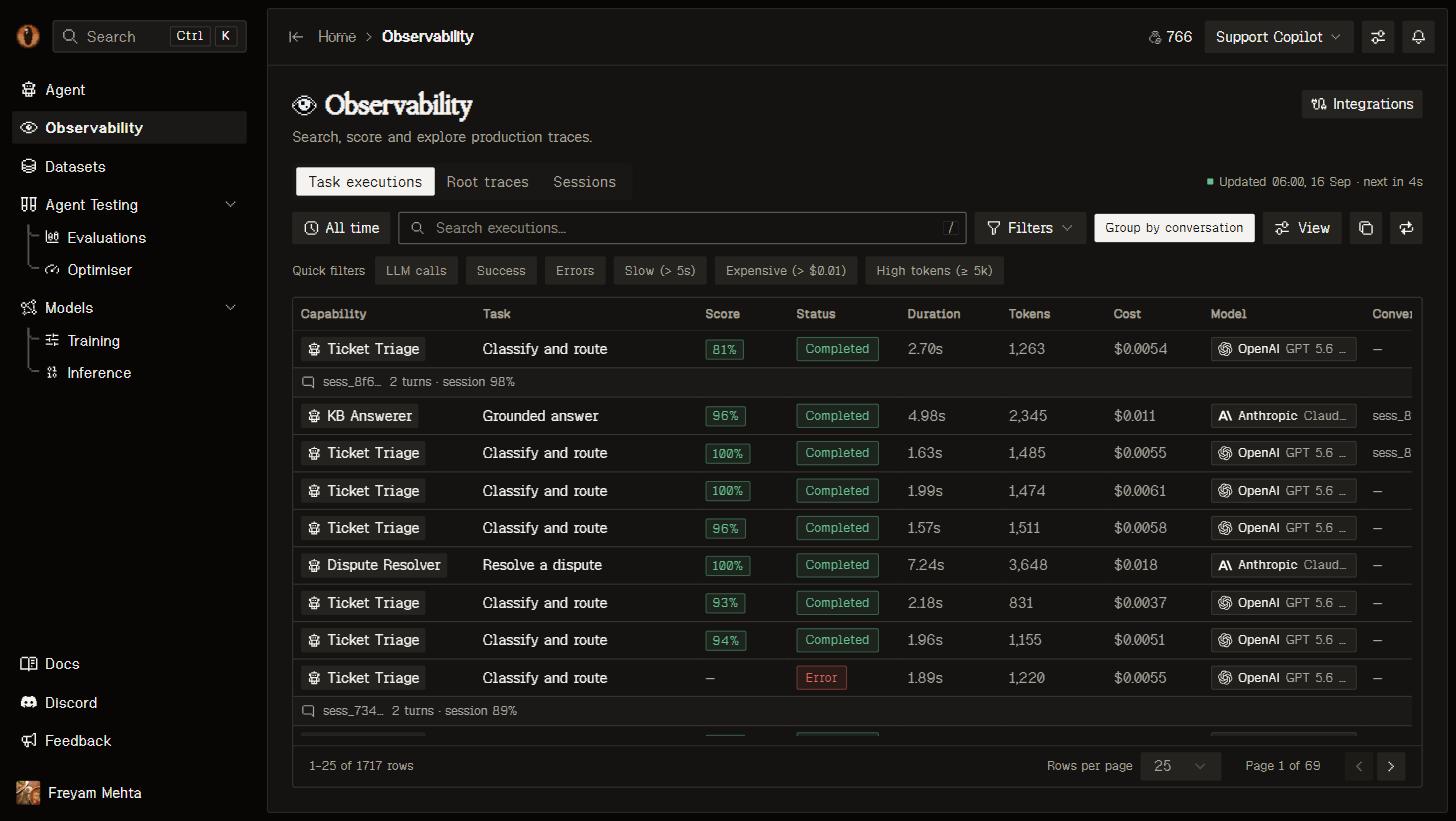 Observability task executions view in the Overmind console