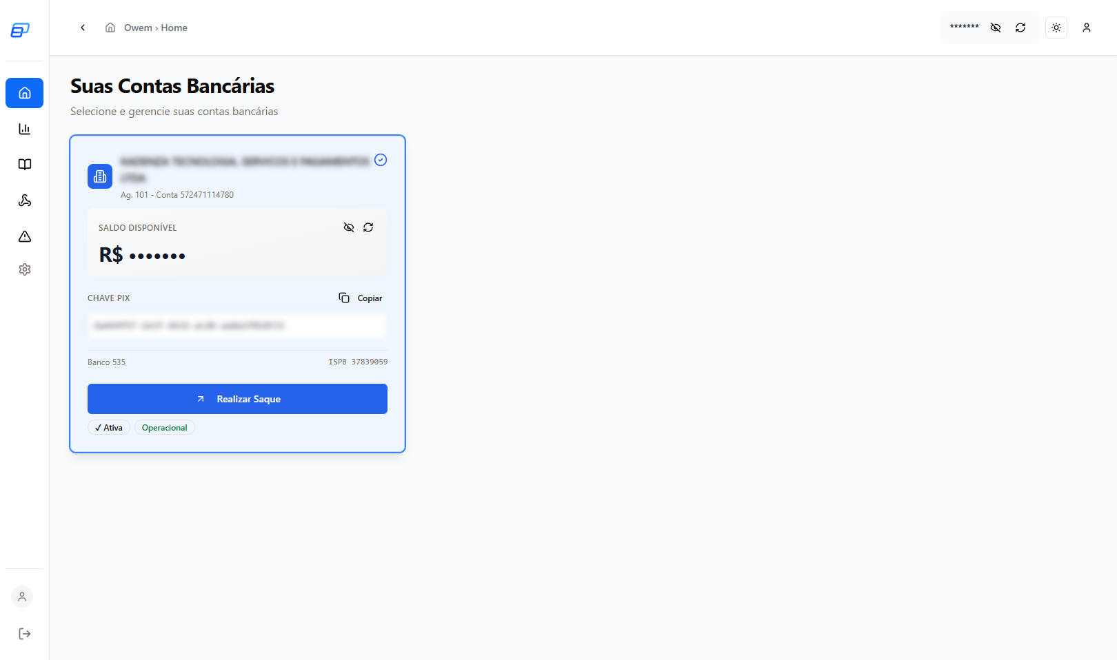 Lista de contas bancárias
