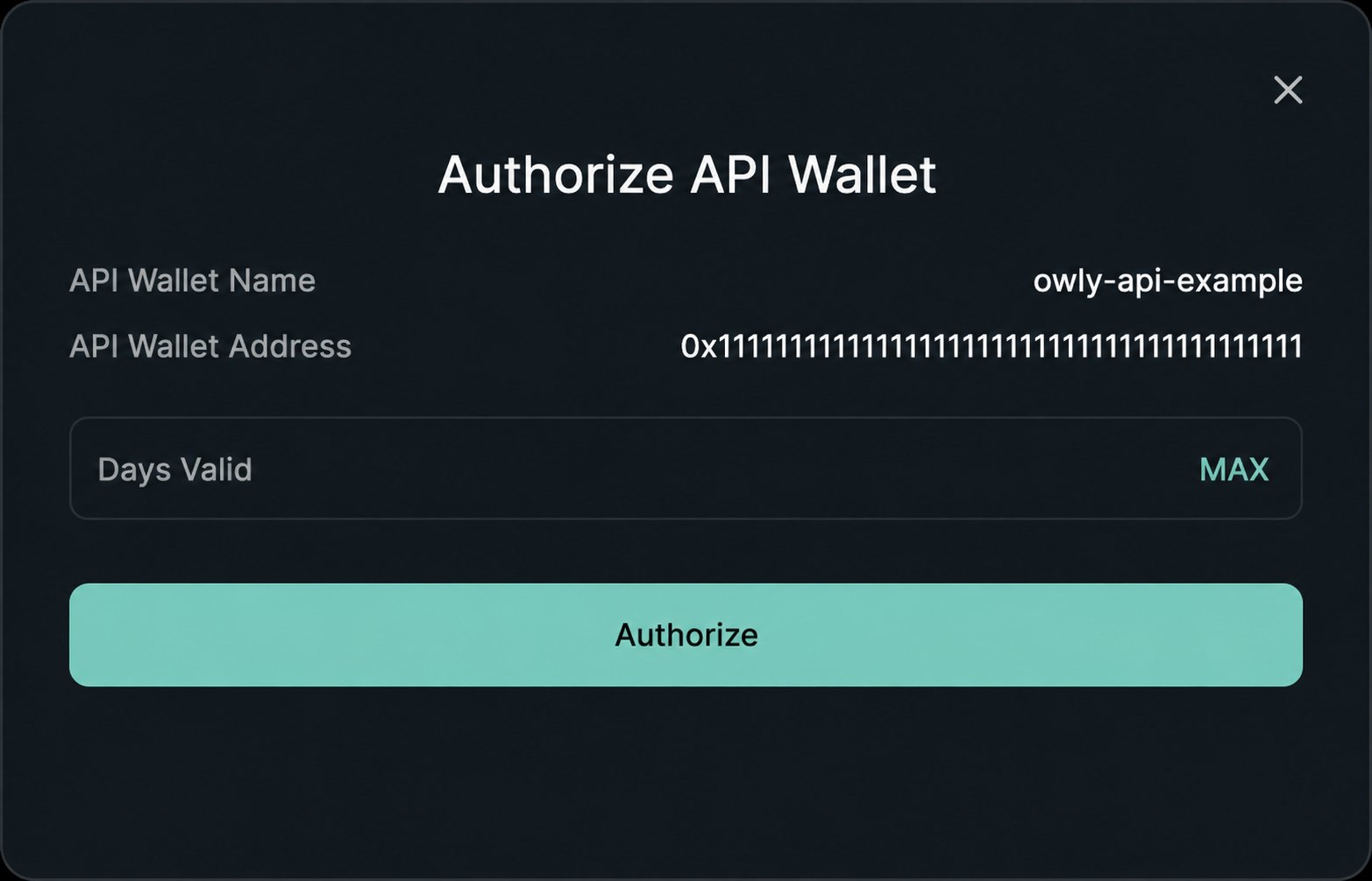 使用示例地址打开的 API 钱包授权设置
