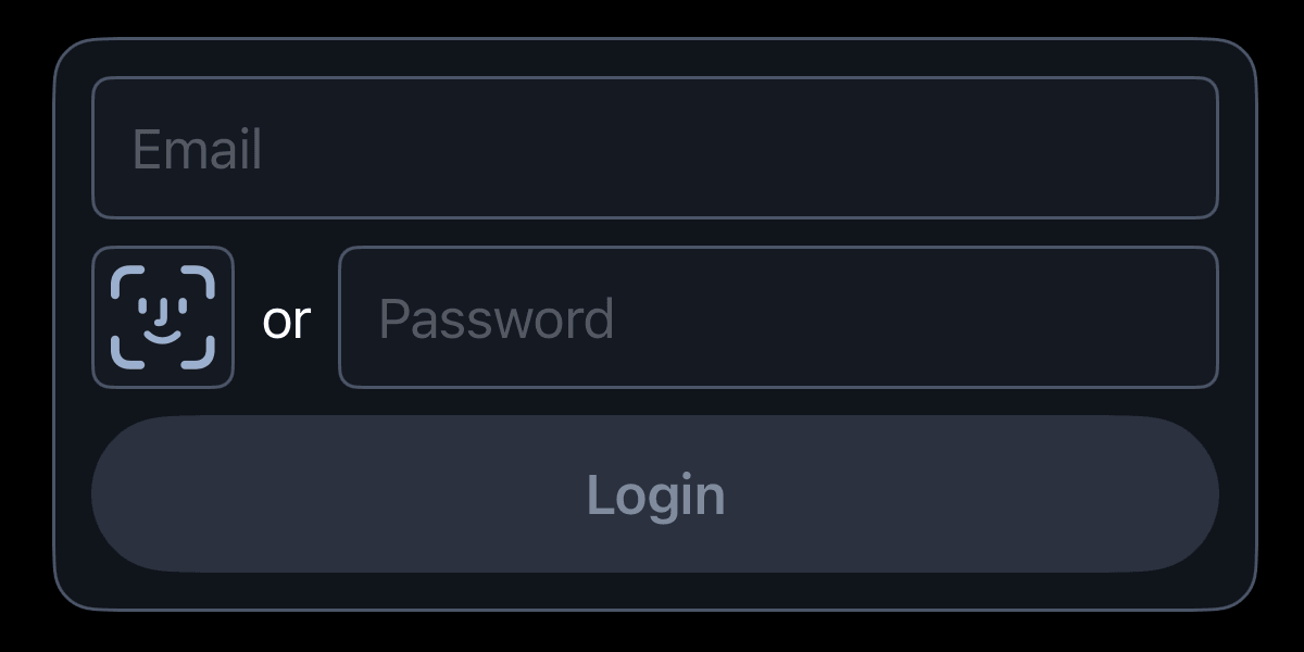 iOS login form with the OwnID Face ID widget before the password field