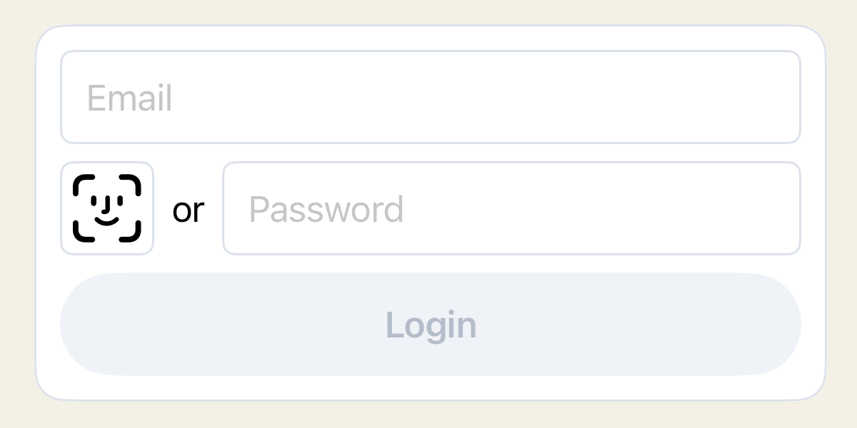 iOS login form with the OwnID Face ID widget before the password field