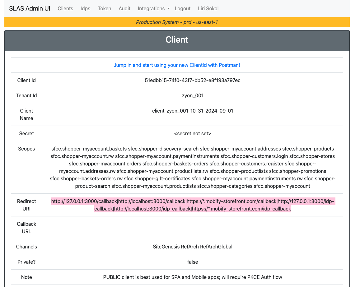 SLAS Admin UI Client