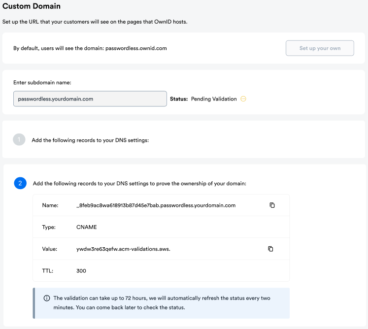 Custom Domain Step 2