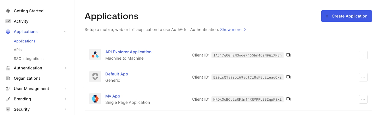API Explorer Application in Auth0 Dashboard
