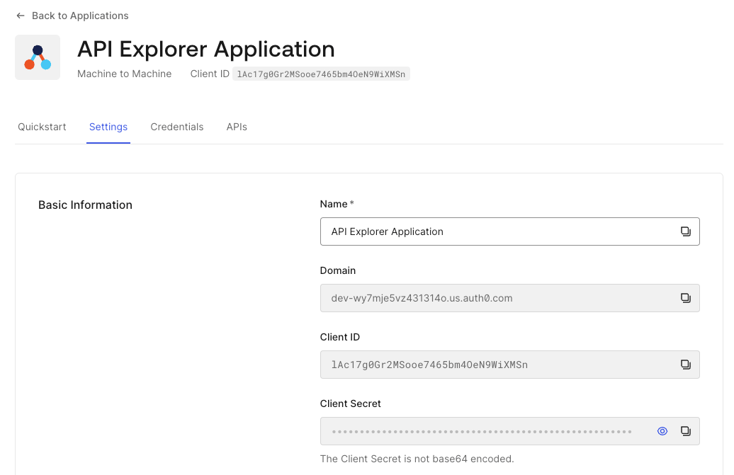 API Explorer Credentials