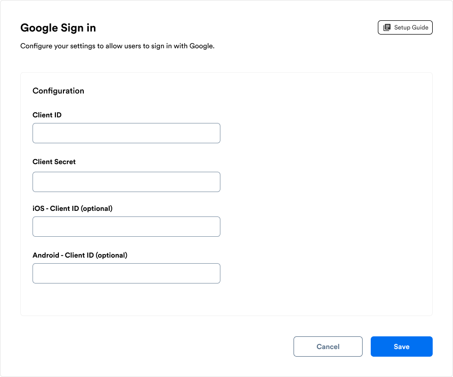 Google console settings