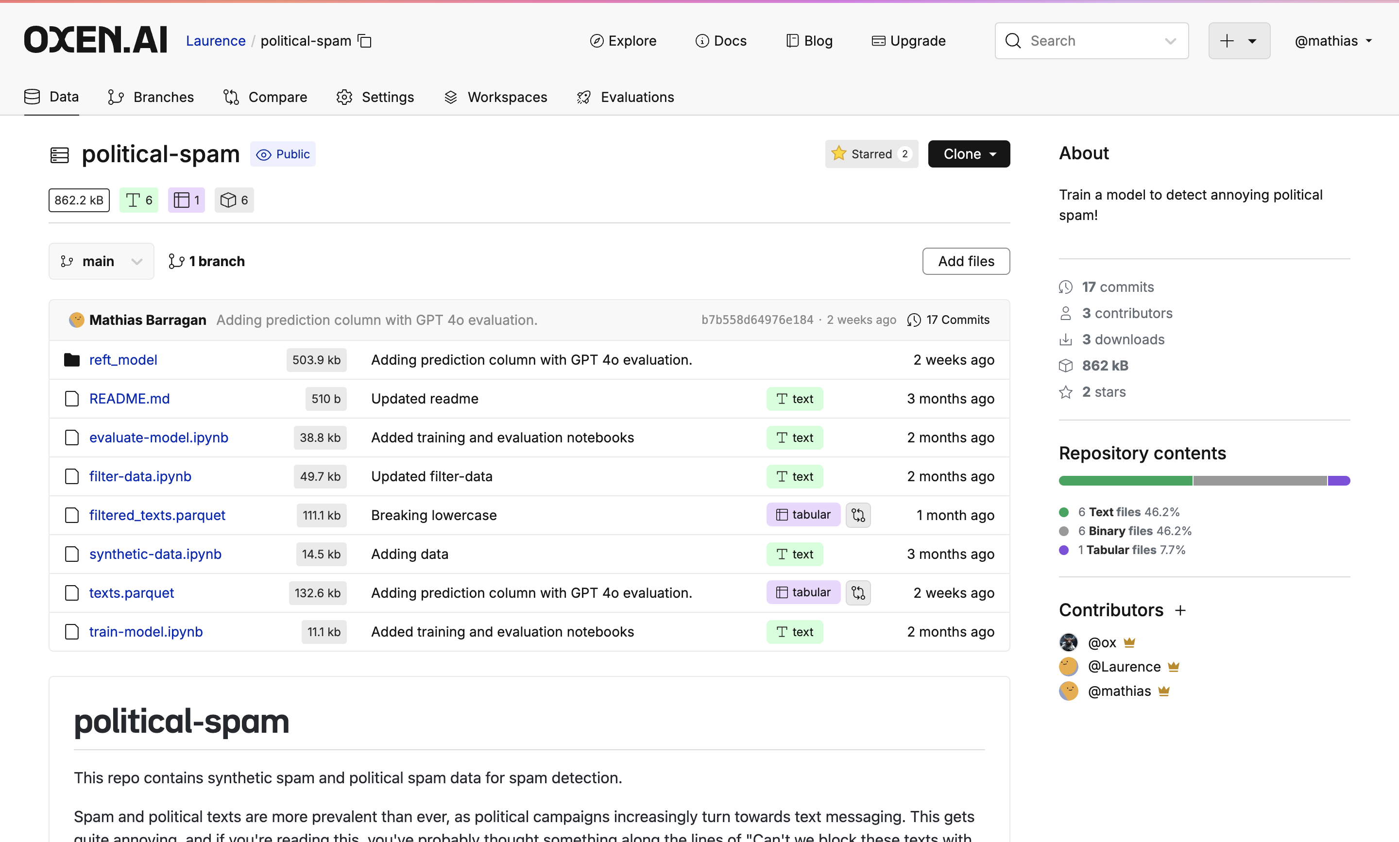 Oxen.ai Spam Repo