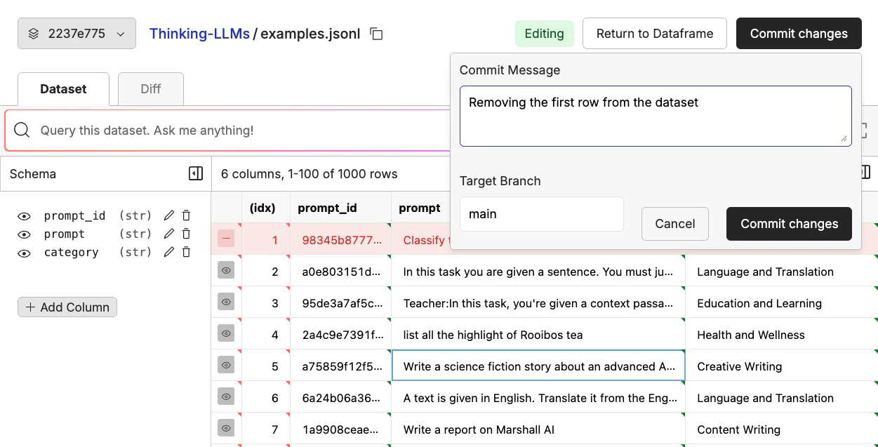 Editing a dataset