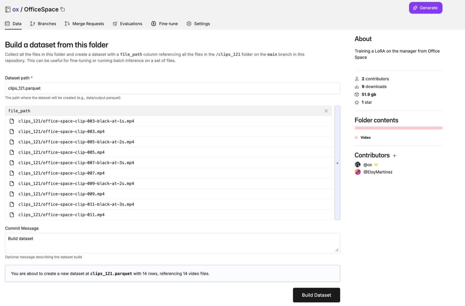 Build a dataset from this folder