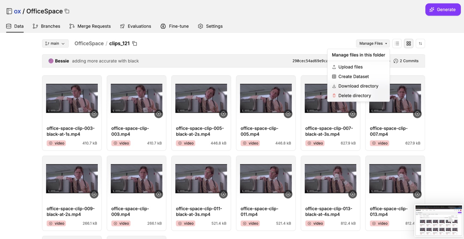 Manage Files menu