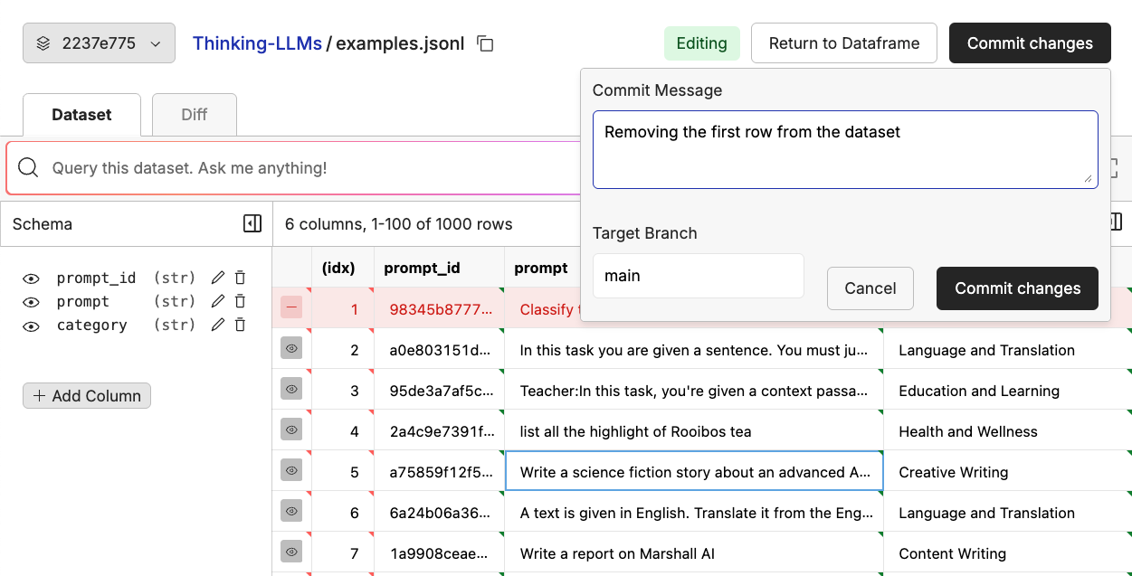 Editing a dataset