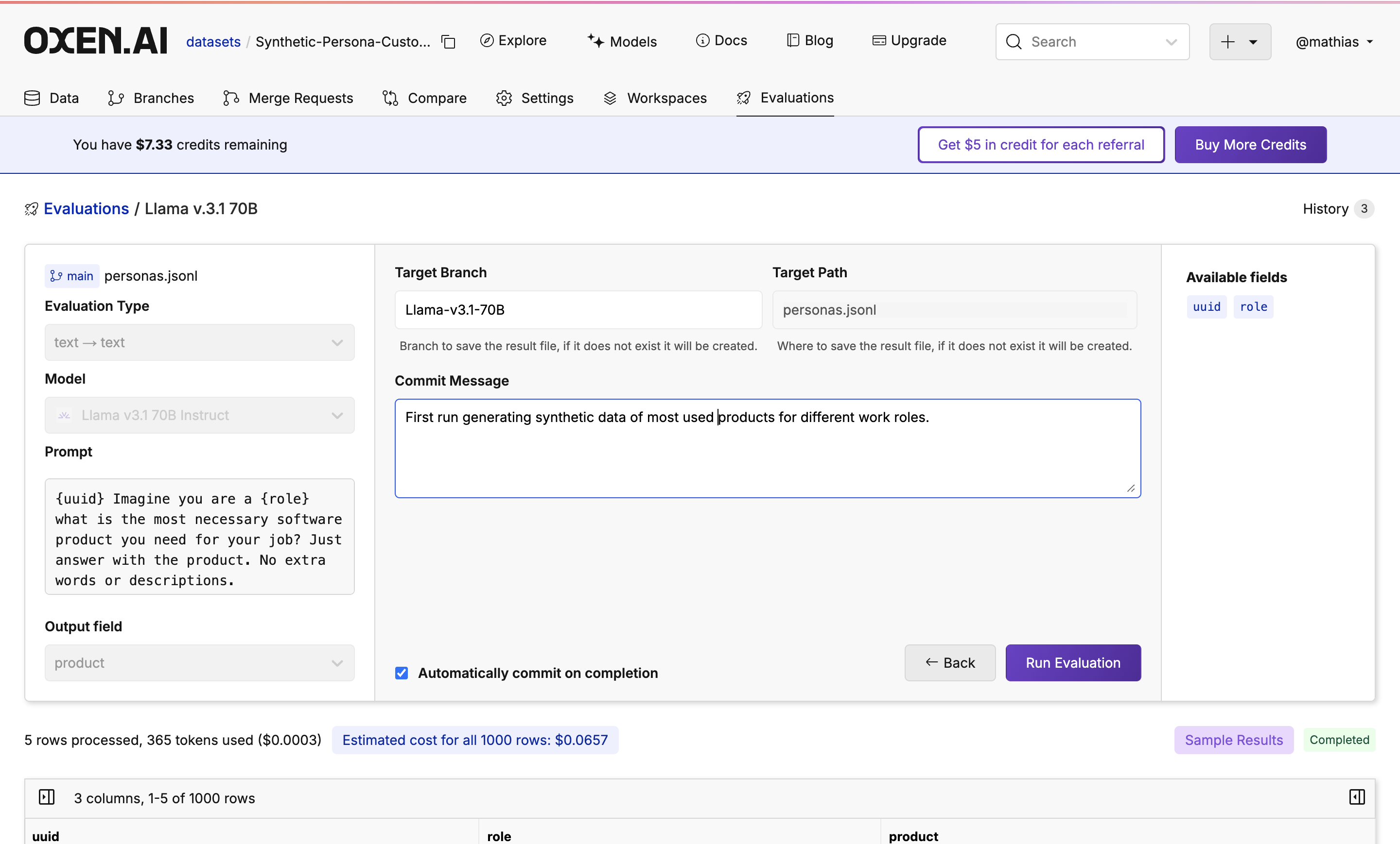 Eval commit page