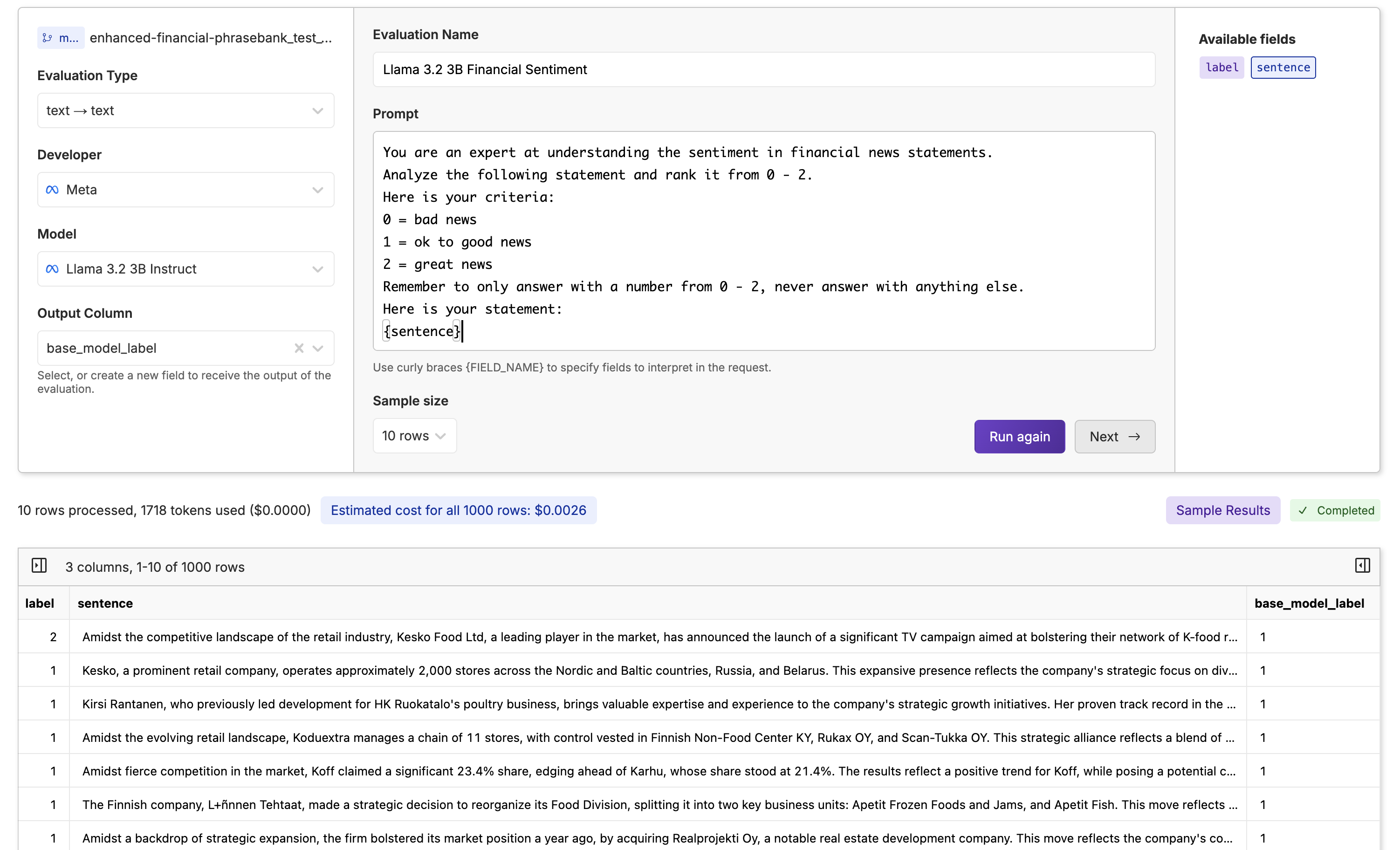 Evaluating the base model