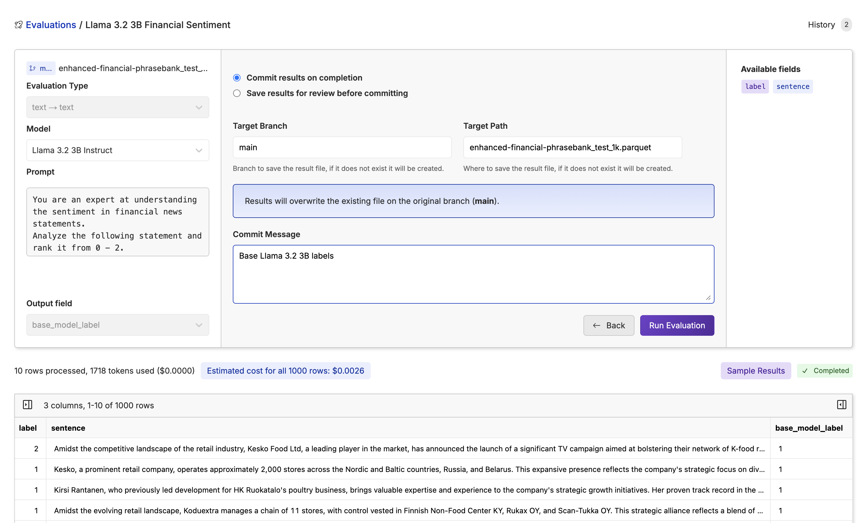chatbot commit evals