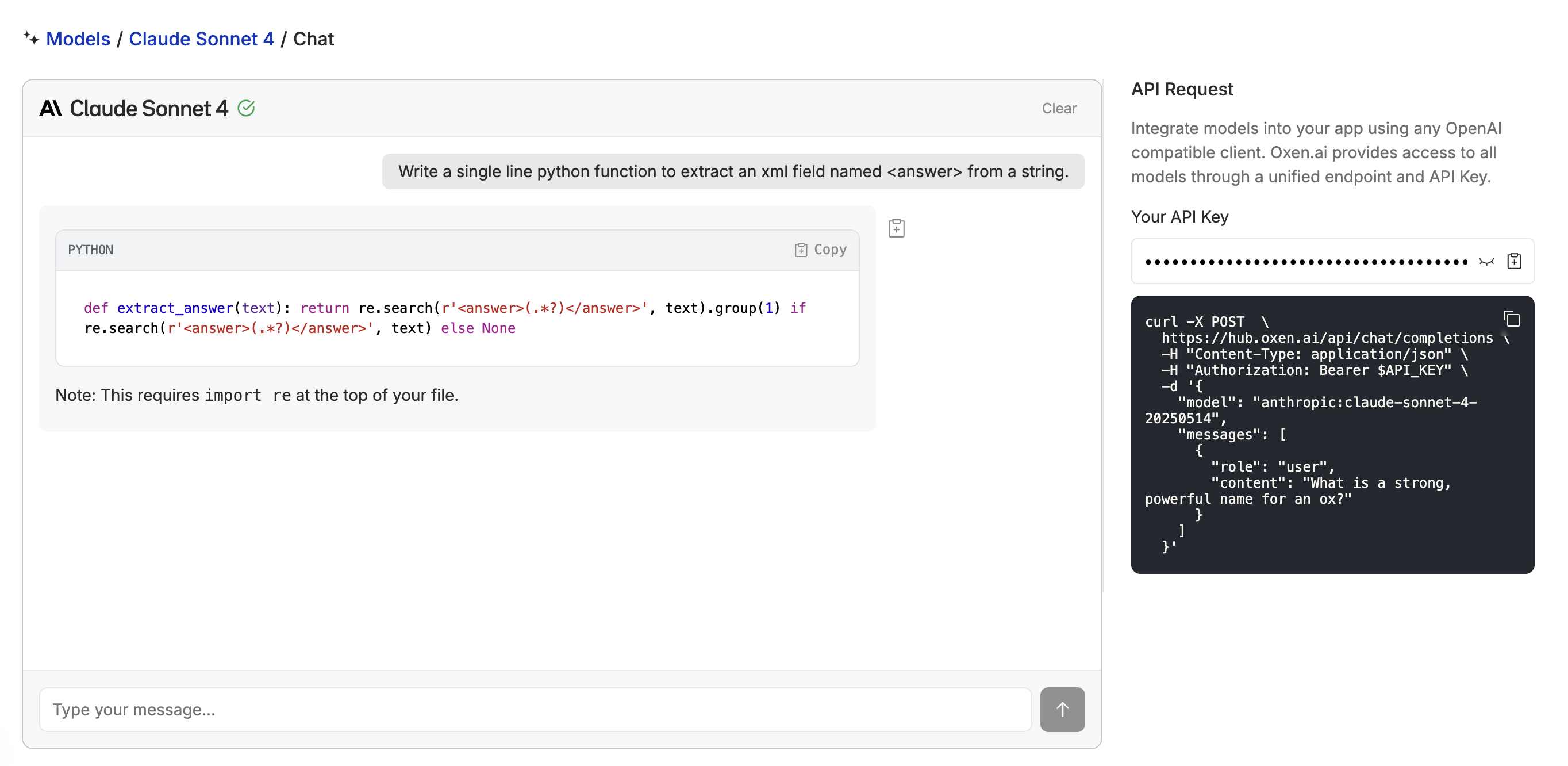 Oxen.ai Chat Window