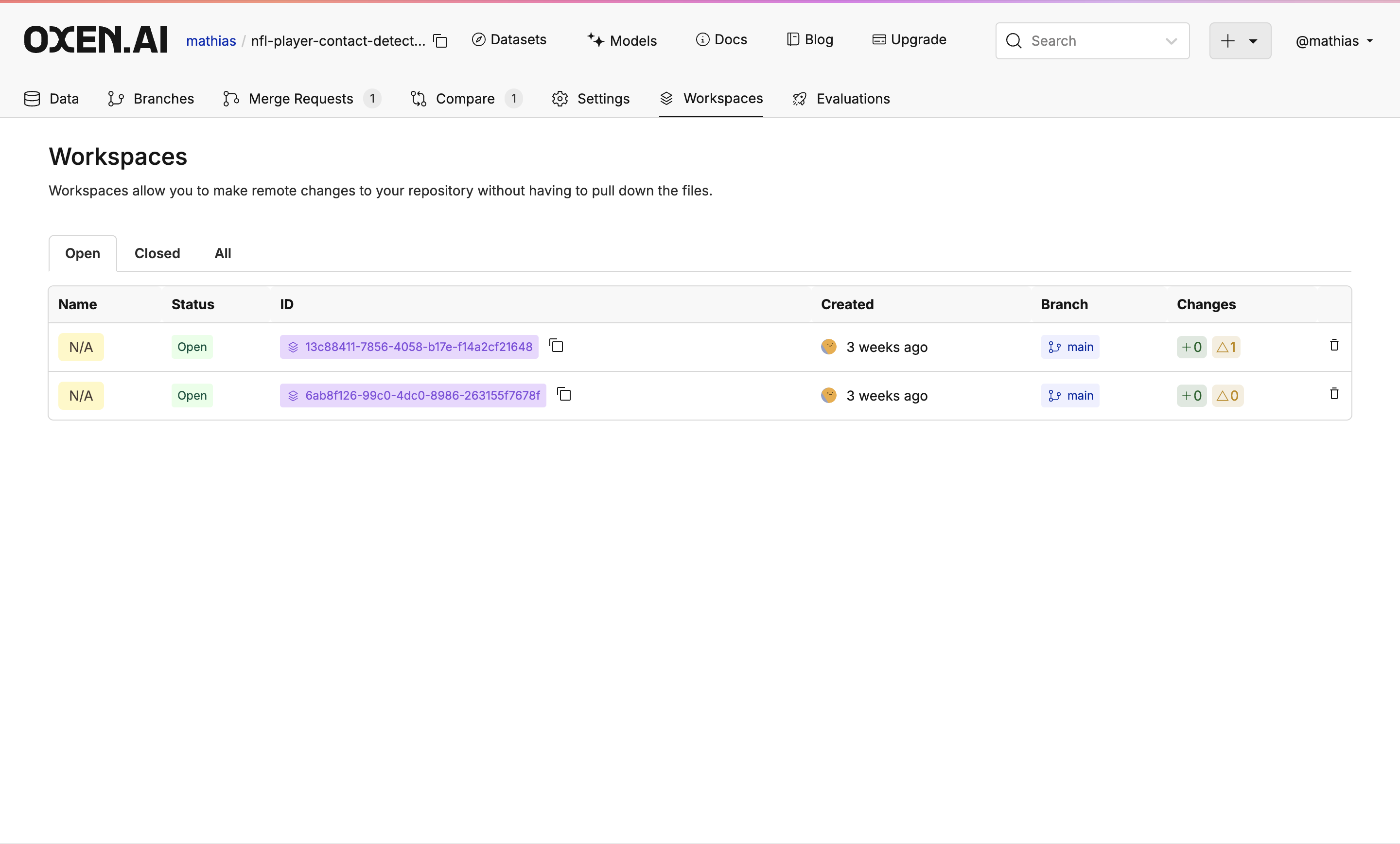 Cleaned up workspace view