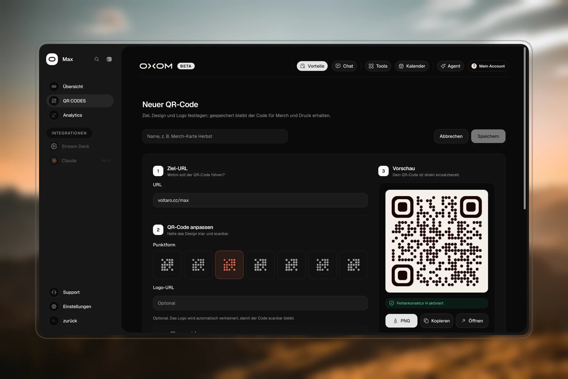 Designing a QR code in the workspace
