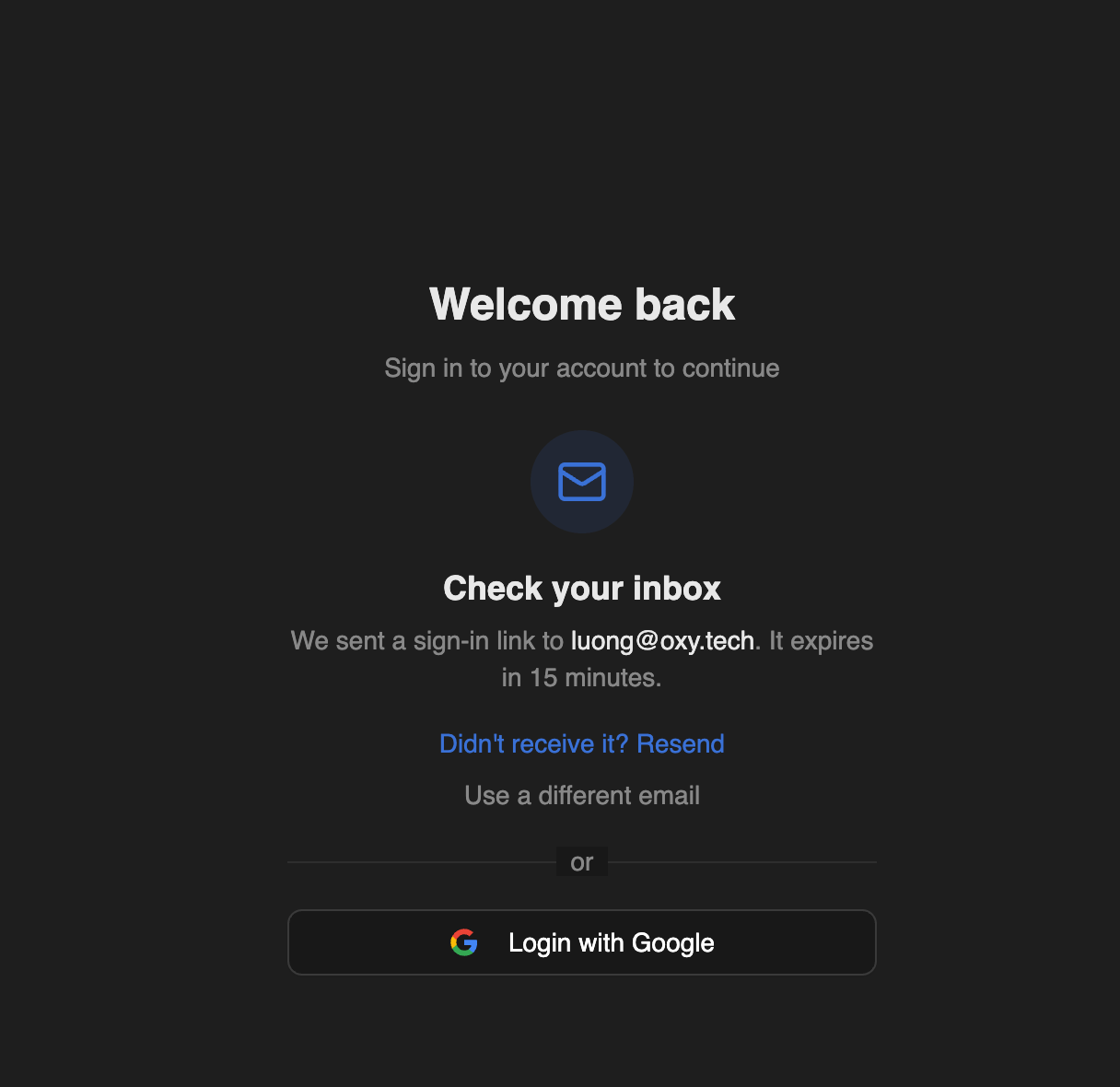 Magic link check inbox screen