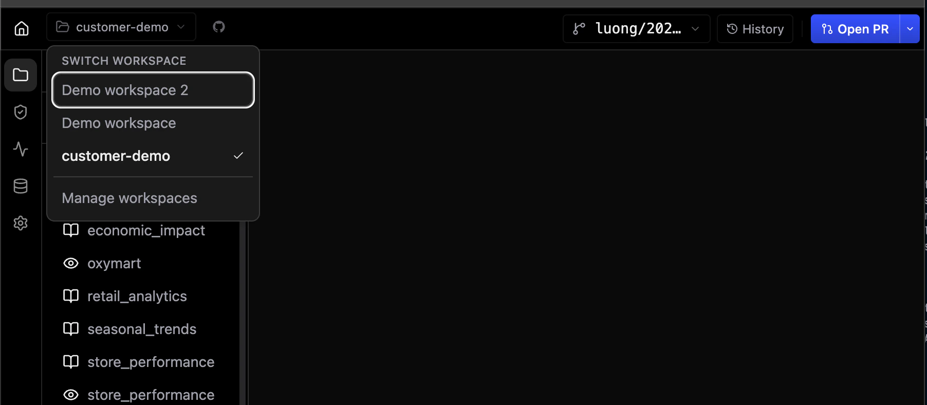 Workspace switcher in the sidebar