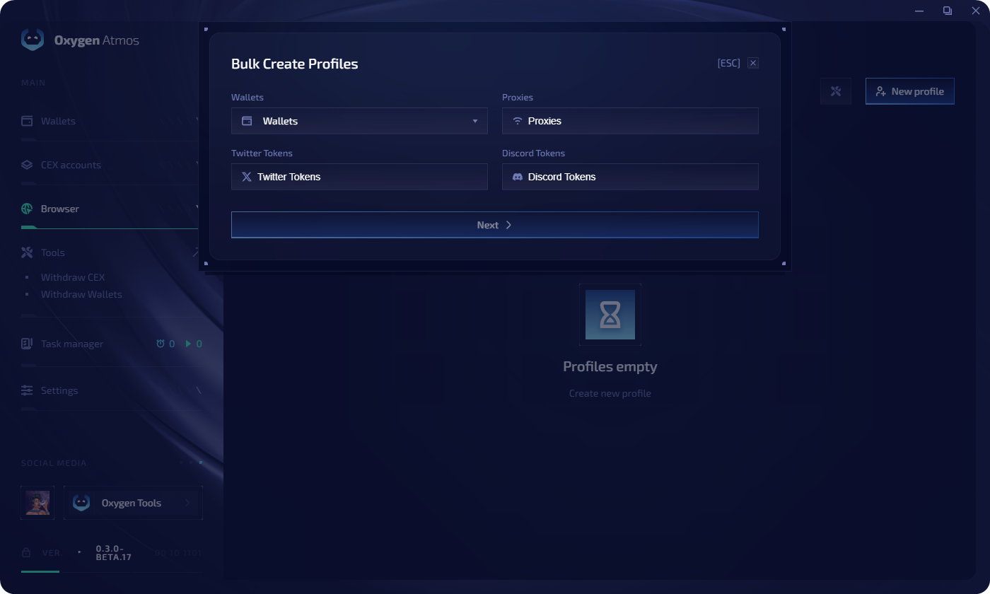 Bulk create — step 1 configuration