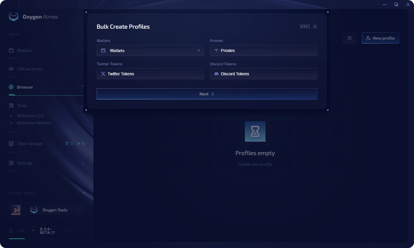 Bulk create — step 1 configuration