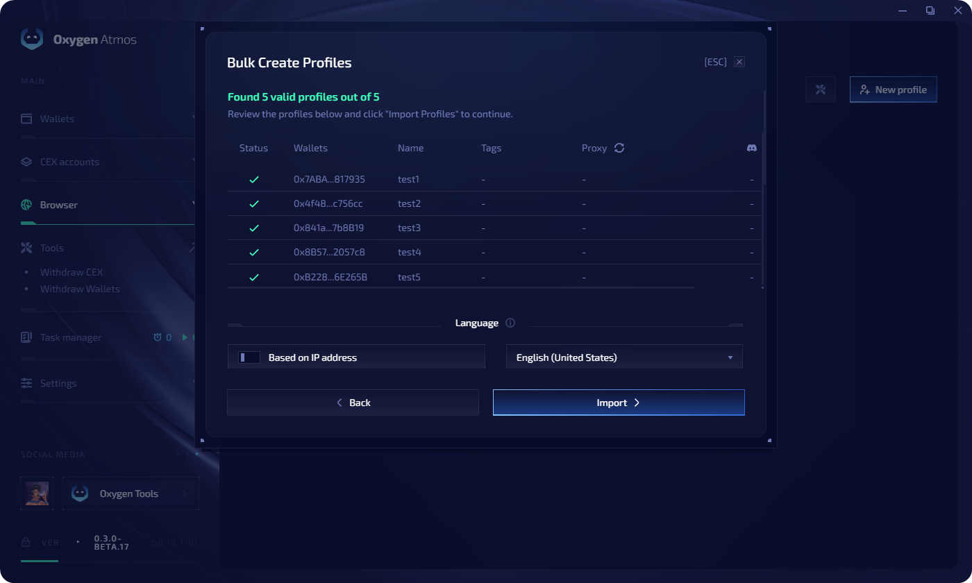 Bulk create — profile validation preview