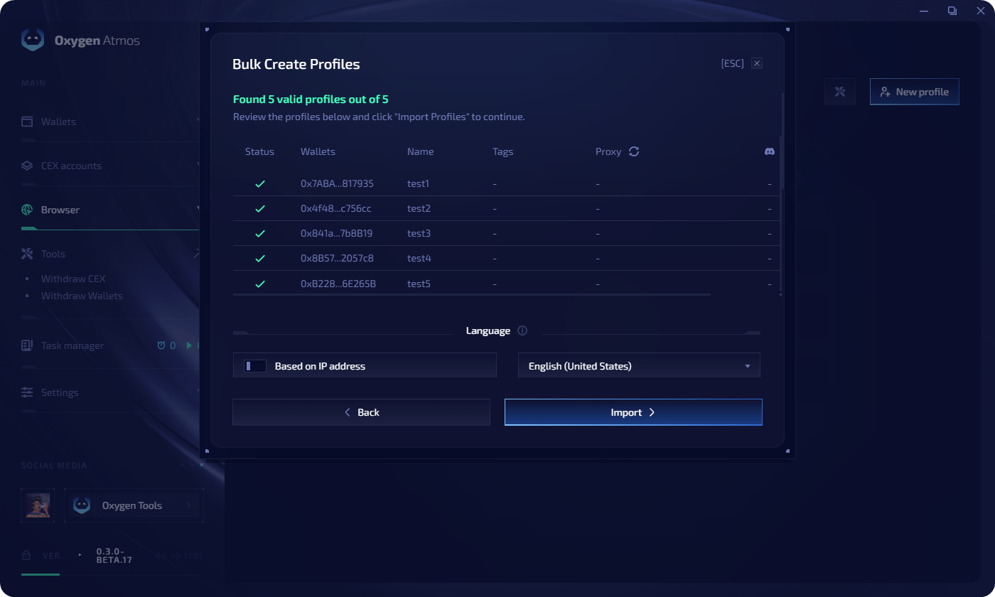 Bulk create — profile validation preview