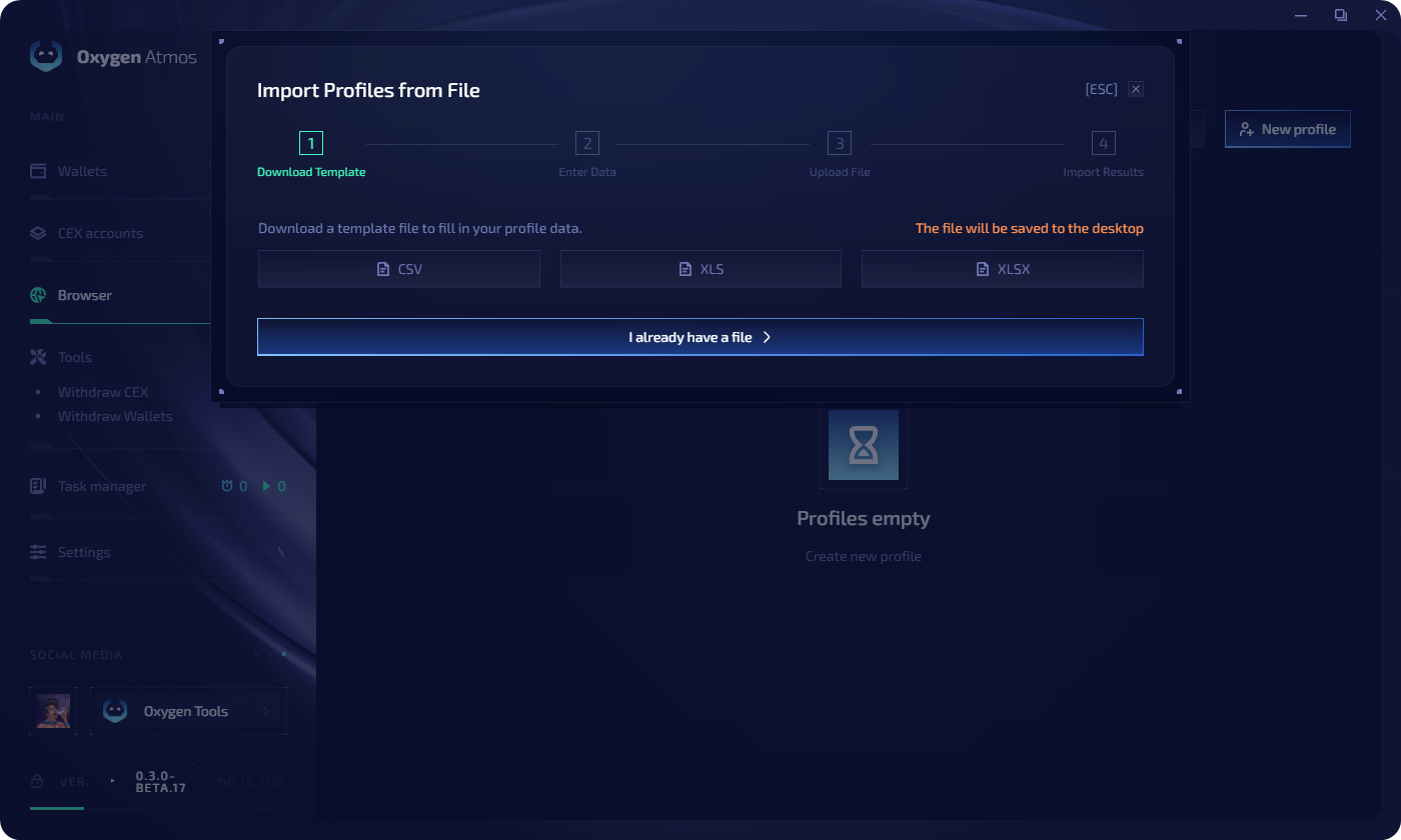 File import — download template step
